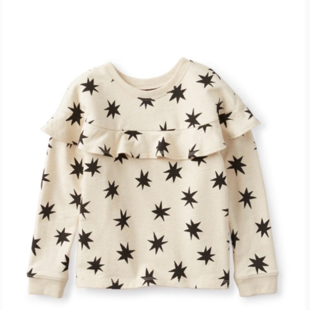 Tea Collection Cream and Black Star Ruffle Sweatshirt - EUC